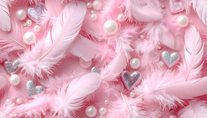 pink feathers and heart happy valentine day background