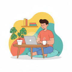 Freelance designer or remote employee enjoying a comfortable and flexible work environment.