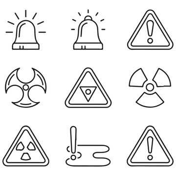 Toxic and Biohazard Line Icons | Radiation, Alert, Chemical Warning Vector Set