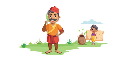 Indian village man cartoon character. moral stories for the best cartoon character vector
