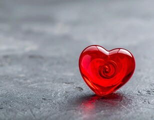 Close-up of a red heart on a gray textured surface with soft light.