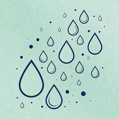 Minimalist doodle raindrops falling scattered pattern simple outline artistic element wet weather illustration