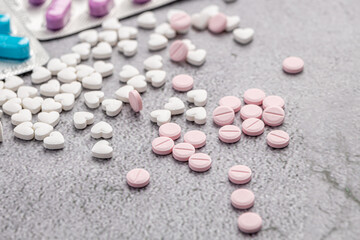 Variety of medicines and drugs.Medicine and healthcare concept.Variety of medicines and drugs.Medicine and healthcare concept.Pill for the prescription and treatment various diseases chemistry