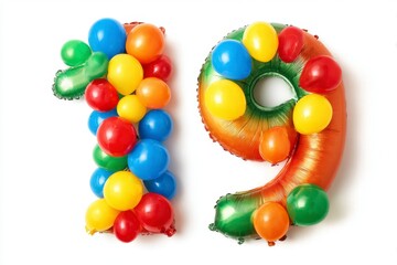 Obraz premium Colorful Balloon Number Decoration for Celebrating Nineteenth Birthday