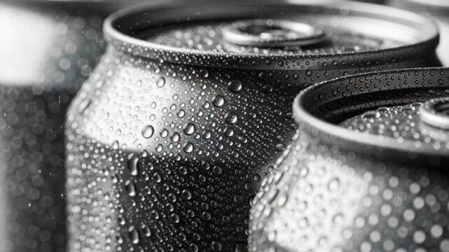 Close up video of refreshing soda cans with water droplets condensation for commercial use