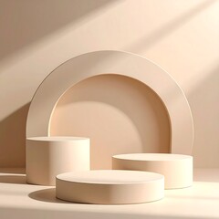 Minimalist presentation stage with light and shadow, beige colors