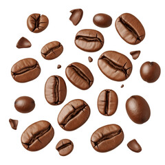 Scattered Coffee Beans on Black Background