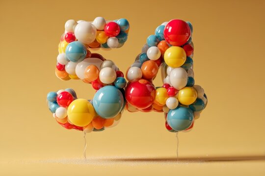 Colorful Abstract Number 54 Made of Bouncy Sphere Shapes