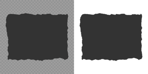 Silhouette torn paper jagged edges pieces set. Jagged rectangle. Set of black torn paper edge shapes on white background for design. Headline, calligraphy border, isolated grunge header background.