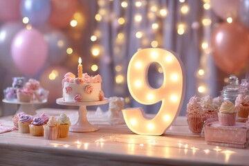 Bright and Festive Birthday Celebration with Number Nine Display