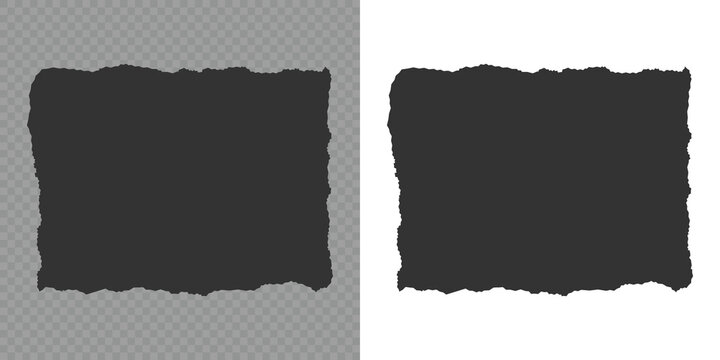 Silhouette torn paper jagged edges pieces set. Jagged rectangle. Set of black torn paper edge shapes on white background for design. Headline, calligraphy border, isolated grunge header background.