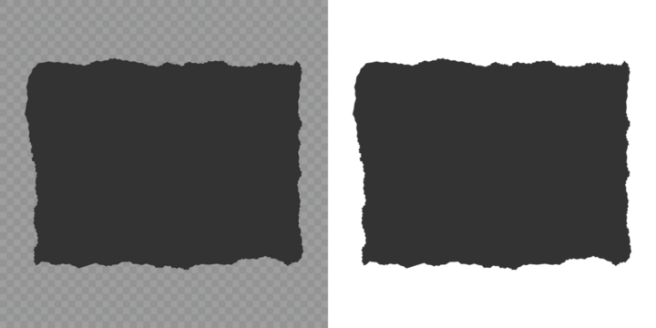 Silhouette torn paper jagged edges pieces set. Jagged rectangle. Set of black torn paper edge shapes on white background for design. Headline, calligraphy border, isolated grunge header background.