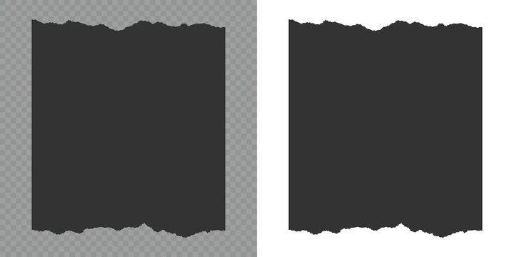 Rectangle torn paper shape. Jagged rectangle. Set of black torn paper edge shapes on white background for design. Set of Paper torn, jagged edge rectangle shape. Torn or ripped paper sheet. Vector.