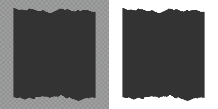 Rectangle torn paper shape. Jagged rectangle. Set of black torn paper edge shapes on white background for design. Set of Paper torn, jagged edge rectangle shape. Torn or ripped paper sheet. Vector.