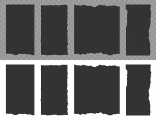 Set of ripped paper, jagged rectangle, torn paper frames vector illustration. Set of Paper torn, jagged edge rectangle shape. Silhouette torn paper jagged edges pieces set. Jagged rectangle. Vector.