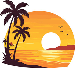 Sunset Beach Vector Illustration