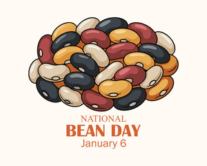 National Bean Day poster vector illustration. Pile of different dried beans icon vector. January 6 every year.