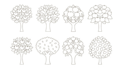 Orchard Sketch: A collection of various trees adorned with bountiful fruits, elegantly sketched, waiting to inspire creativity
