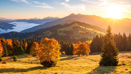 Autumn Sunrise Mountain Landscape
