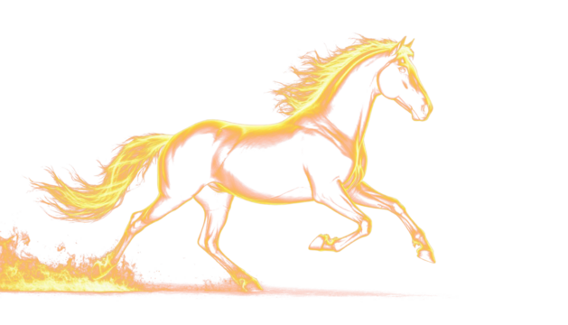 Fiery glowing horse contours for overlay New Year 2026