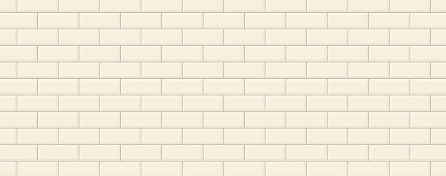 Seamless, light beige subway tile wall, with a classic horizontal offset brick pattern, suitable as a background or texture