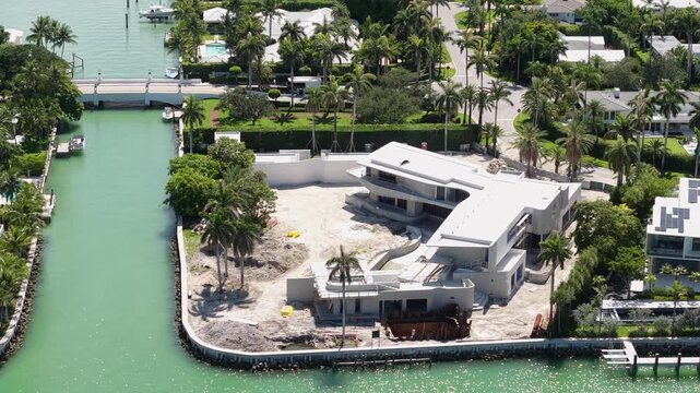 La Gorce Island and Neighborhood of Miami Beach, Florida USA, Aerial View of Homes in Residential Community