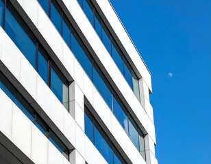 Modern architecture with blue sky and a glimpse of the moon
