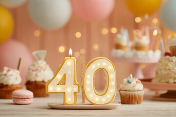 Festive 40th Birthday Celebration with Colorful Candle and Treats