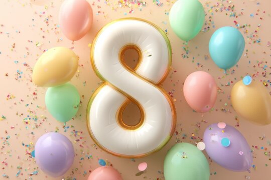 Colorful Celebration with Balloon Decoration and Number Eight Concept