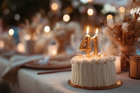 Elegant Celebration Cake with Number Candles for 41st Birthday Party