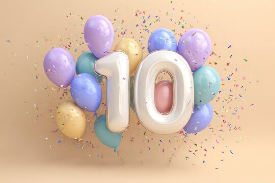 Colorful Balloons and Celebration Elements for Tenth Birthday Event