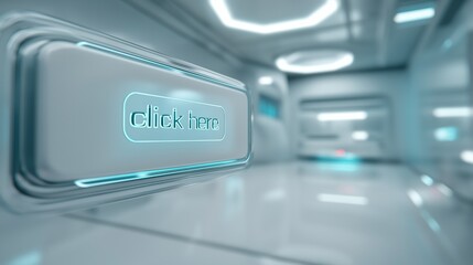 Futuristic Glowing Click Here Button Interface