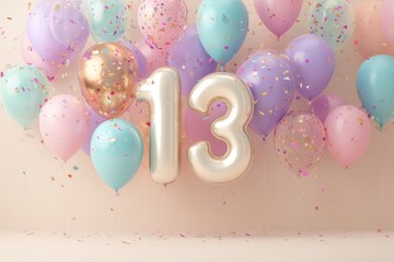 Festive Celebration with Balloons and Number Thirteen Decoration