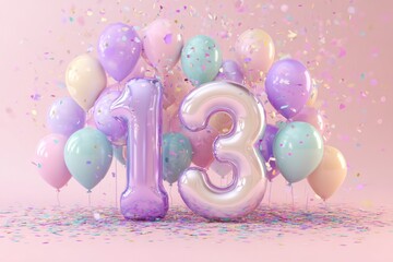 Festive Celebration Scene with Colorful Balloons and Number Thirteen