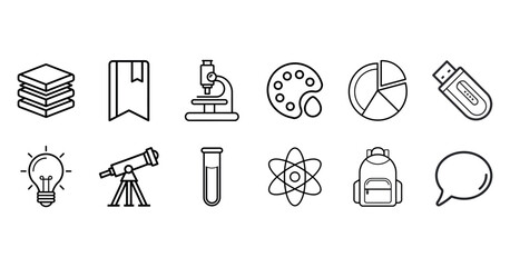 Education, science, and creative tools outline icon collection