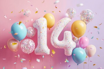 Festive Colorful Balloons Celebrating 14th Birthday Party Decor