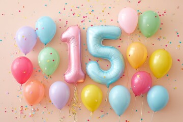 Colorful Balloons and Confetti for a Festive Fifteen Celebration