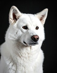 Majestic portrait of a white dog with striking eyes and a dark backdrop
