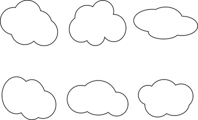 Set of Six Line Art Cloud Shapes