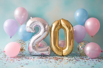 Festive Balloon Display for Celebrating a 20th Birthday Party