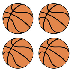 Obraz premium Four basketballs arranged in a square pattern with orange color and black lines on a white background