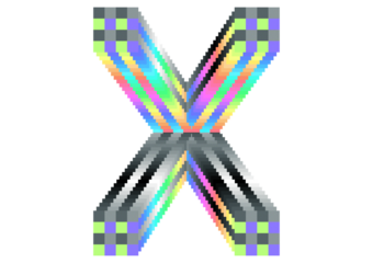Pixel art letter X with colorful gradient and 3D depth, designed as a clean key visual on transparent background for digital and graphic design.