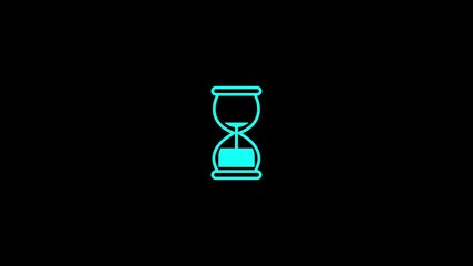 Cyan outline of an hourglass with sand flowing on a black background time timer - Powered by Adobe