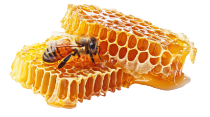 Honey Bee on Honeycomb Cell Sweet Golden Honeycomb Structure Natural Food