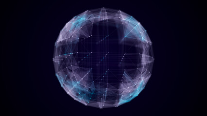 Technology blue sphere with connecting dots and lines. Digital abstract network structure. 3D rendering.