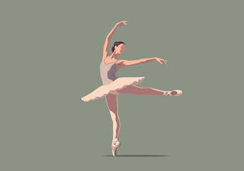 Ballerina in a tutu performs a graceful dance pose on pointe.