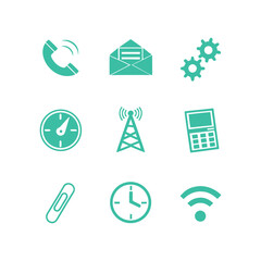 Collection of communication and technology icons isolated on white background