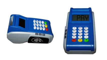 Two Blue Payment Terminals on Transparent Background