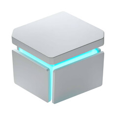 Sleek, futuristic cube with glowing cyan edges