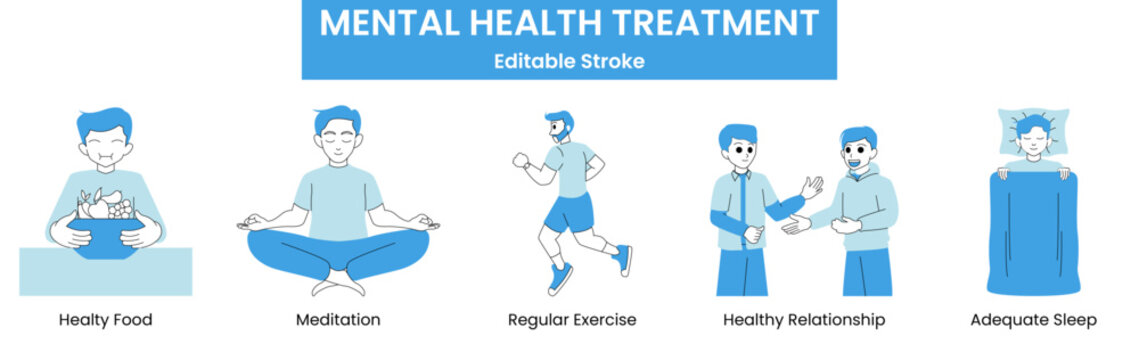 mental health treatment flat illustration with blue color